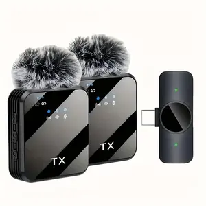 Professional Wireless Lavalier Microphone With Intelligent Noise Cancellation, Omnidirectional Condenser Microphone, And Windproof Pom-pom. 2-in-1 Wireless Lavalier Microphone For Recording Content, Including Live Broadcasts, Interviews, So