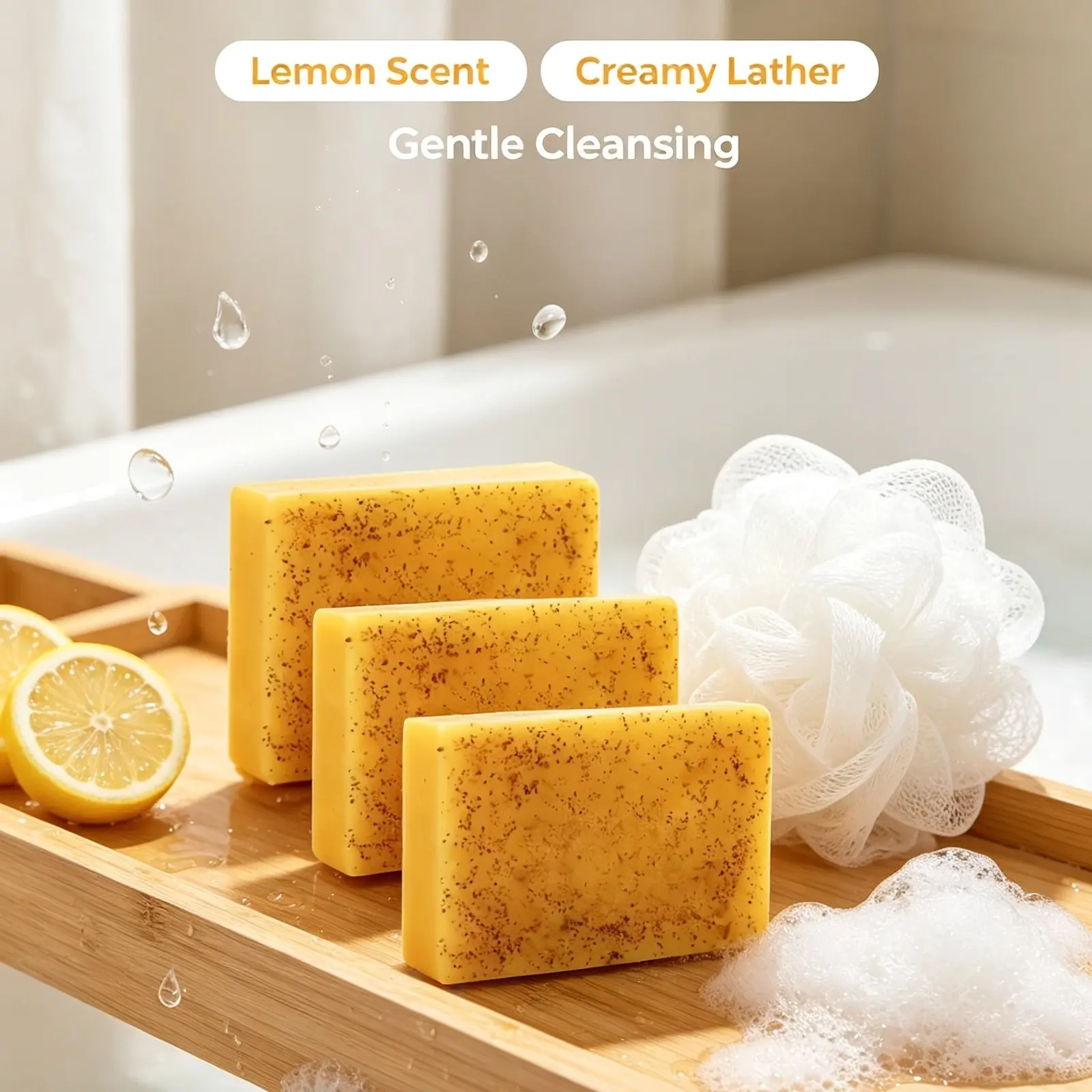 Turmeric Facial Cleanser Soap Bar for Youthful Skin - Kojic Acid Dark Spot Corrector for Face and Body, Lemon Scented, 3 Pack