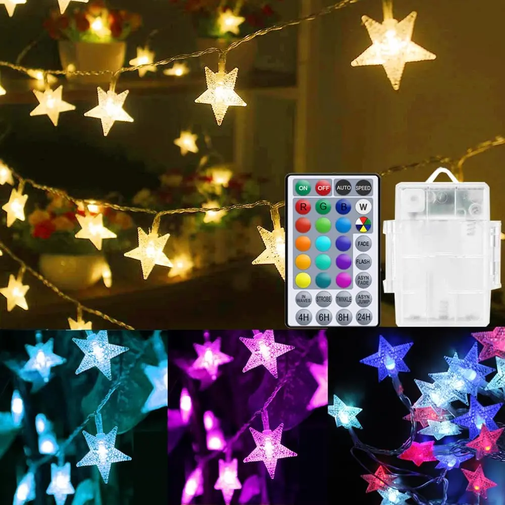 Star String Lights Battery Operated Color Changing 20ft, 40 LEDs Fairy Lights Hanging Twinkle Lights with Remote for Outdoor Indoor Bedroom
