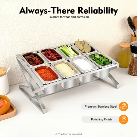 Metal 2-Tier Quick Access Spice Storage Rack Organizer - Durable Rust-Resistant Adjustable Stainless Steel Table-Standing Shelf, 35.5-65*35.5*20cm Kitchen Cabinet Holder, Holds 8-10 Pans/1.5L/1.59qt Containers, 40kg Max Load, 4kg Per Tier