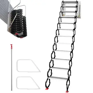 VEVOR Attic Steps Pull Down 12 Steps Attic Stairs, Alloy Attic Access Ladder, Blue Pulldown Attic Stairs, Wall-mounted Folding Stairs for Attic, Retractable Attic Ladder with Armrests, 9.8 feet HeightVEVOR Super Brand Day