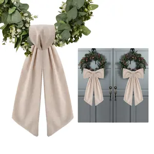 2 Pack Wreath Sash for Front Door Boxwood Wreath Sash Garland Front Door Porch Decor(Burlap)
