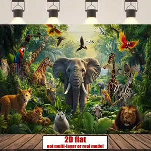 Forest Animals Tapestry Woodland Backdrop Animal Theme Wall Hanging Photography Background for Living Room Bedroom Party Decoration Indoor Outdoor Home Decor Polyester