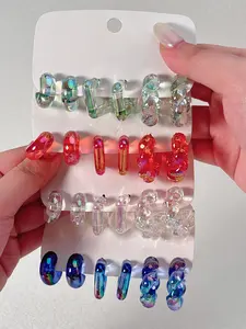 Cute Colorful Laser C-shaped Hoop Earrings Set, Fashionable Earrings for Women & Girls, Trendy All-match & Exquisite Jewelry for Birthday Gift