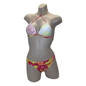 Recco Brazilian Yellow Floral High Waist Underwire Bikini Set with Colorful Floral Design and Adjustable Straps