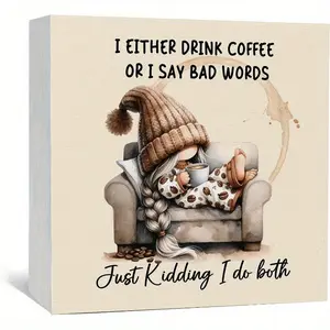 Funny Coffee Gnome Wooden Box Signs, Gnome Decor, Just Kidding I Do Both Funny Wood Decoration Home Decor for Kitchen Coffee Bar Station Shop Desk Table Shelf 5x5 Inch Home Decor Products