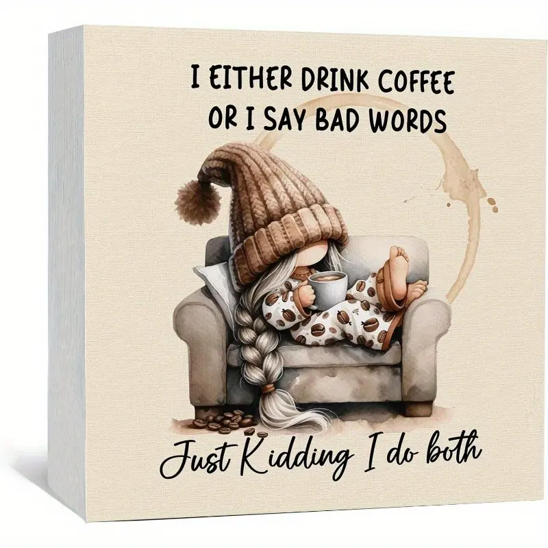 Funny Coffee Gnome Wooden Box Signs, Gnome Decor, Vintage Decorative Plaque Decor, Just Kidding I Do Both Funny Wood Decoration Home Decor for Kitchen Coffee Bar Station Shop Novelty Desk Table Shelf 5x5 Inch Home Decor Products