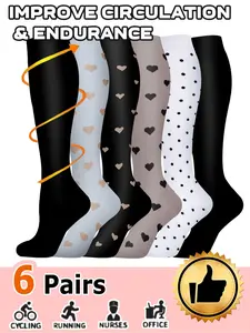 Compression Socks for Men & Women, 20-30mmhg Knee High Design, Running Performance Recovery, 6 Pairs for Circulation Support, Polyester Athletic Socks