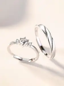 Simple Classic Rhinestone Decorated Couple Ring, Heart Shaped Ring, Matching Rings, Fashion Hand Jewelry for Party, Daily Clothing Decor, Trendy All-match & Exquisite Jewelry for Birthday Gift