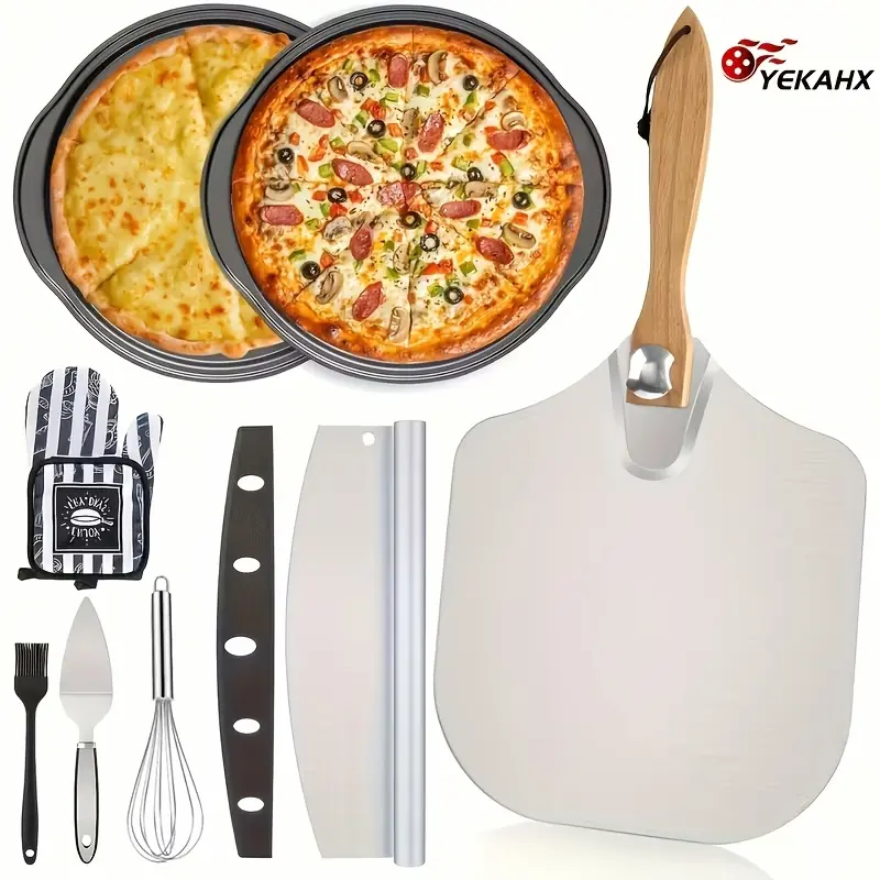7/8pcs Professional Oven Pizza Slate Set, Pizza Tools, Including Heat-resistant Gloves, Oil Brushes, Shovels, Pizza Knives, Mixers, Shock Resistant And Heat-resistant Tools, Suitable for Family Gatherings, Holiday Gift Giving