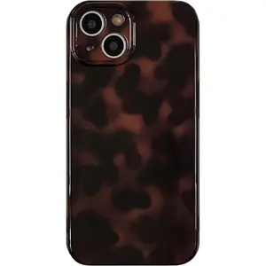 Aesthetic Tortoise Shell Phone Case for iPhone 14 6.1in,Retro Cool Girl Leopard Print Brown Amber Trendy Full Camera Protective Cover for iPhone 14 6.1"