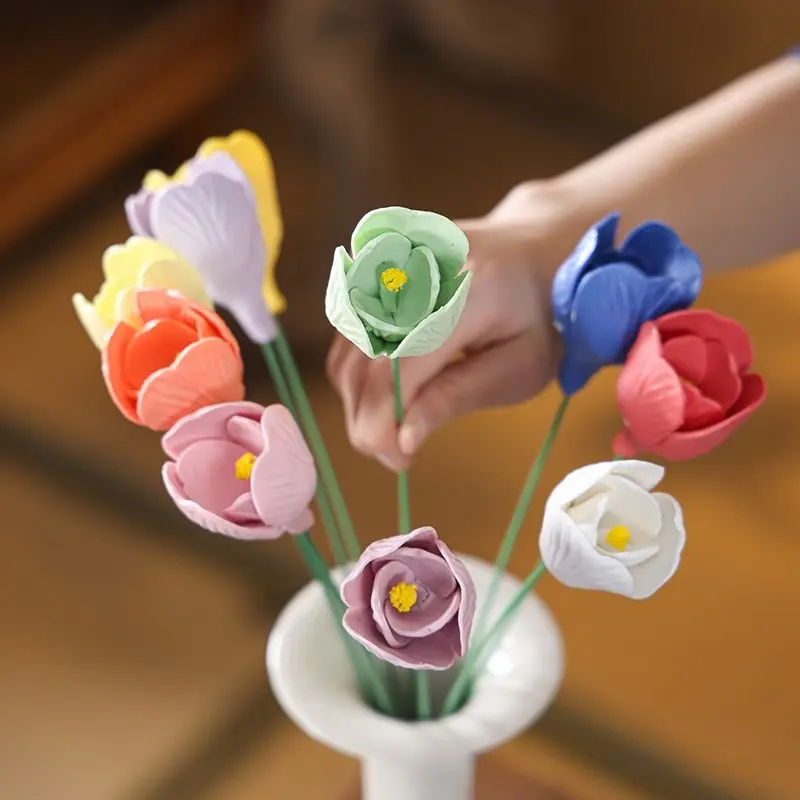 5pcs 3D Tulips Handmade Ceramic Flowers,Handmade Ceramic Flowers:Vibrant, Durable, Artistic Blooms That Last Forever,Tulips, Intangible Cultural Heritage Handmade Ceramic Small Bouquets, Tulip Simulation Flowers,high-end Living Room Decoration Ornaments