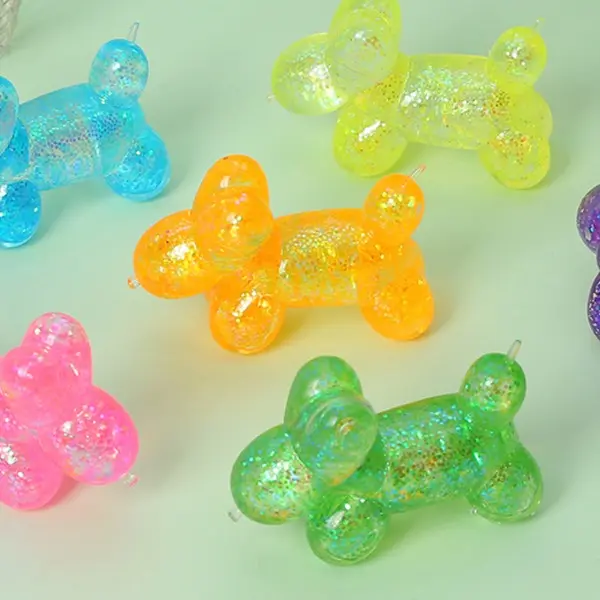 Glitter Balloon Dog Squishy Toy, Stretchy Sensory Fidget Desk Toy
