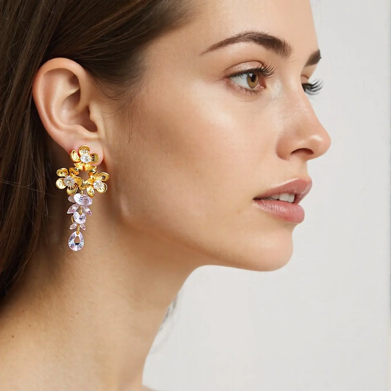 Gold Flower Drop Earrings for Women, CZ Floral Dangle Earrings, Elegant Sparkle Earrings with Unique Design, Lightweight Fashion Jewelry for Daily Wear, Party, Wedding and Gift