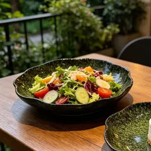 Vintage Dark Trimmed Deep Plate, High-End Matte Ceramic Dishware, Ideal for Pasta, Salad, Steak, Dessert, BBQ, Kitchen Dining