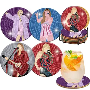 Diamond Painting Coasters Kit, 4 PCS DIY Music Star Diamond Art Coasters with Holder, Diamond Art Kits for Adults, Unique Gift for Music Lovers and Fans