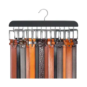 Wooden Belt Hanger for Closet – Max 42 Belts, 14-Hook Sturdy Belt Rack Organizer for Home, Closet Storage & Accessories