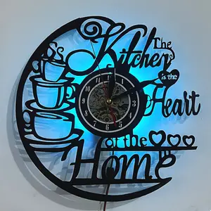 Vinyl Record Wall Clock with LED / No LED Option, Silent Non-Ticking Home Decor for Living Room Bedroom Kitchen Office Coffee Shop, Battery Not Included, Creative Decorative Clock