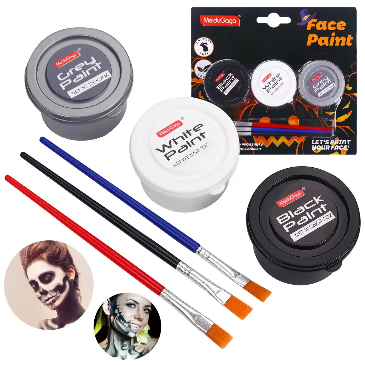 COLORARTS Gothic Halloween Makeup Set Black White Gray Waterproof Face Body Paint with 3 Brushes Professional Special Effects for Cosplay Party Looks  Cosmetic