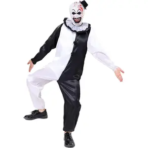 OEBLD Unisex Kid Clown Costume Jumpsuit Black and White Halloween Outfit Scary Killer Cosplay with Mask Hat