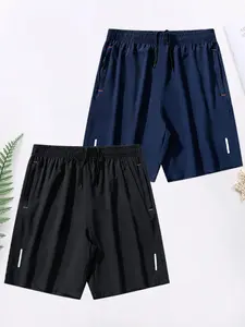 Men's Casual Summer Fitness Shorts, Breathable Fabric Sports Design, Zipper Pocket, Reflective Layer Quick-Dry Comfort Outdoor Wear, Athletic Shorts