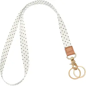 Lanyards for ID Badges, Cute  Lanyard  for Women, Polka Dots and Hearts Long Lanyards for  and Wallet, Beige Polka Dots