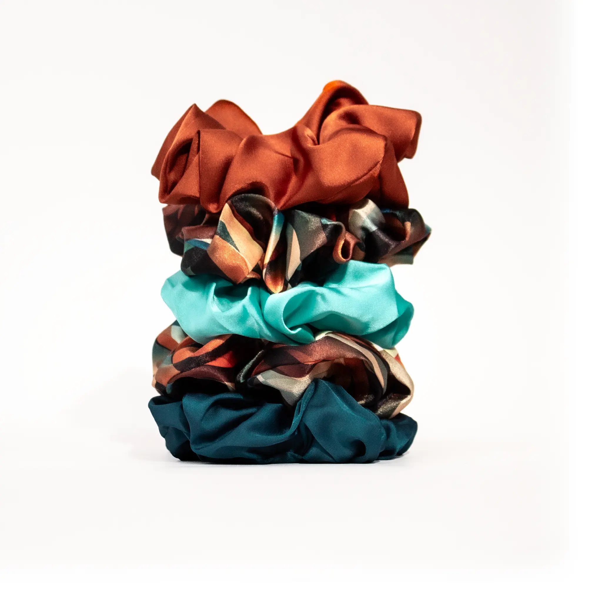Luxe Satin Scrunchies (5-pack) - Limited Edition Cinnamon Swirl Collection Hair Styling Accessories Ponytail Accessories