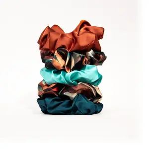 Luxe Satin Scrunchies (5-pack) - Limited Edition Cinnamon Swirl Collection Hair Styling Accessories Ponytail Accessories