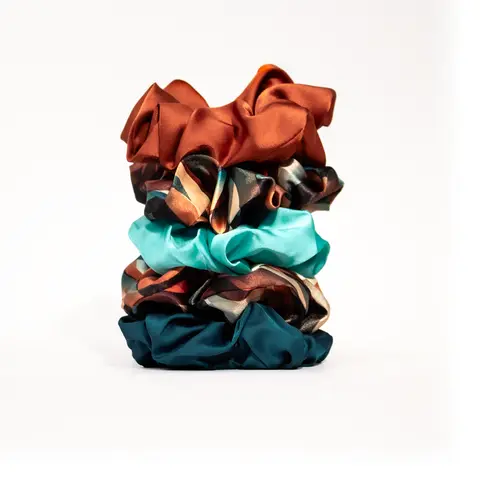 Luxe Satin Scrunchies (5-pack) - Limited Edition Cinnamon Swirl Collection Hair Styling Accessories Ponytail Accessories