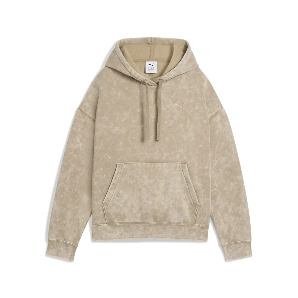 PUMA Womens Elevated Essentials Acid Wash Fleece Hoodie Casual Outerwear Casual - Beige