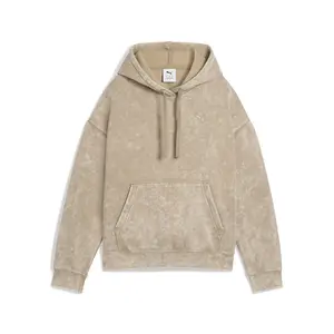 PUMA Womens Elevated Essentials Acid Wash Fleece Hoodie Casual Outerwear Casual - Beige