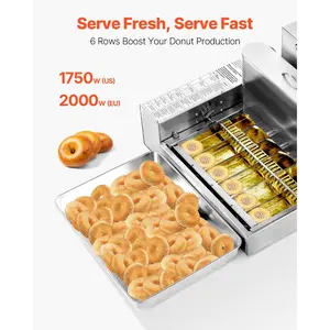 VEVOR Commercial Automatic Donuts Machine, 6 Rows Donuts Making Equipment, 360 pcs/hour Electric High Power Doughnut Maker, Stainless Steel Frying Auto Fryer, with Intelligent Control