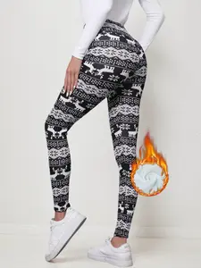 Women's Winter High Waist Plaid Fleece Lined Pants, Elastic Warm Lamb Velvet Nine-Point Leggings, Workout Athletic Leggings, Casual Fashion S-Xxl