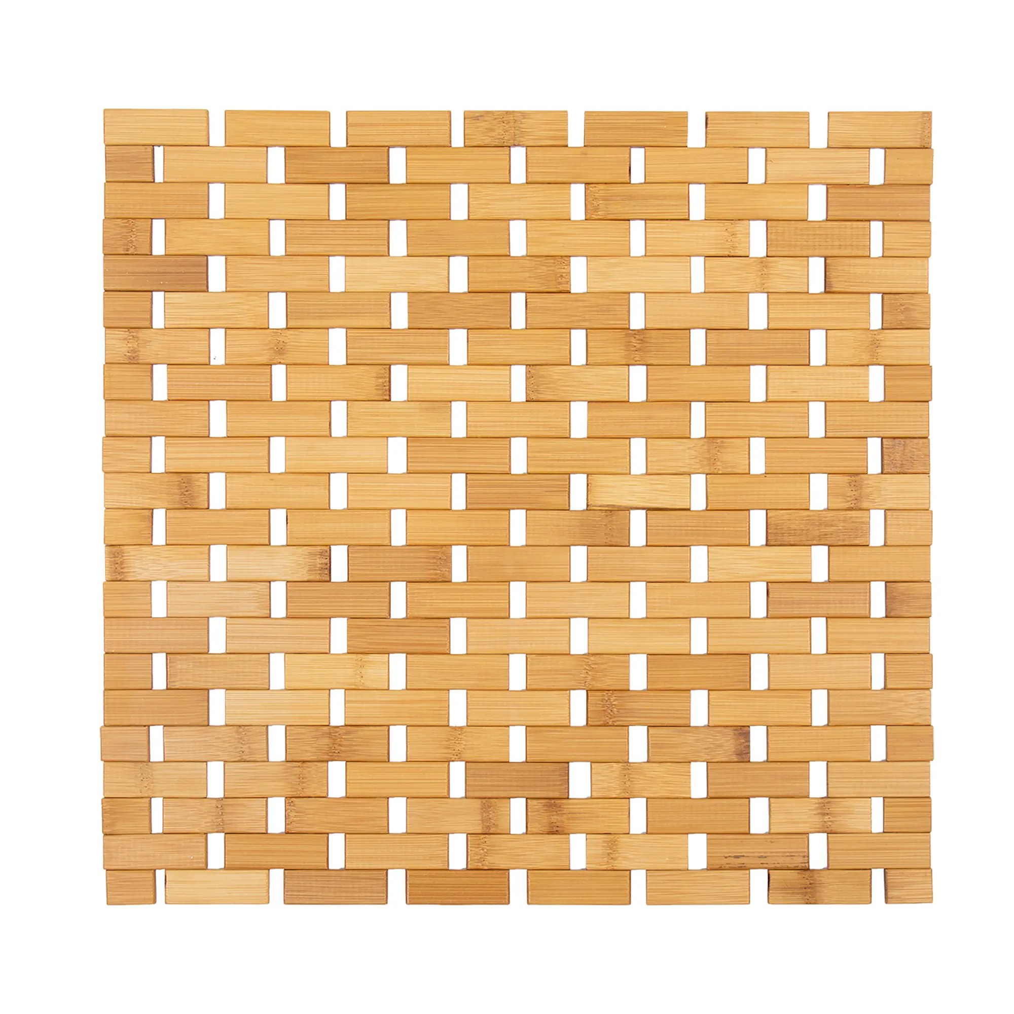 Square Natural Bamboo Bathroom Mat - Non Slip Bath Mat - Foldable Duckboard, 18 x 18 inches, Light Brown