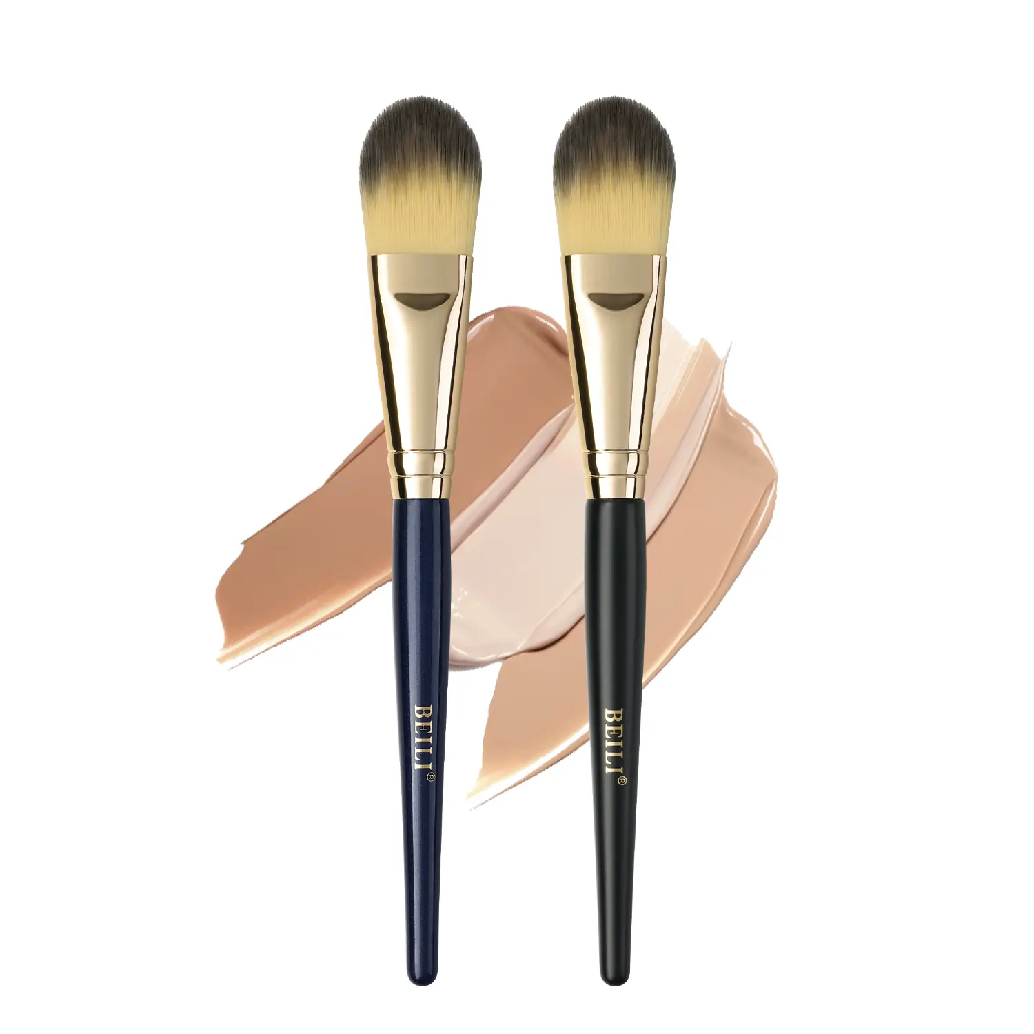 BEILI Foundation Brush Set, 2 Pcs Cruelty Free Makeup Blending Brushes with Wood Handle & Flat Dense Tips for Liquid & Cream