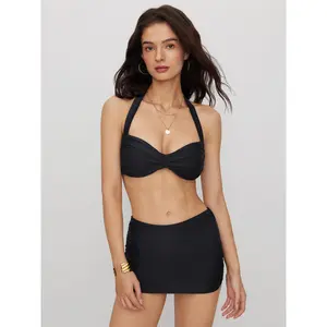 Cider Sweetheart Ruched Halter Full Coverage Bikini Set