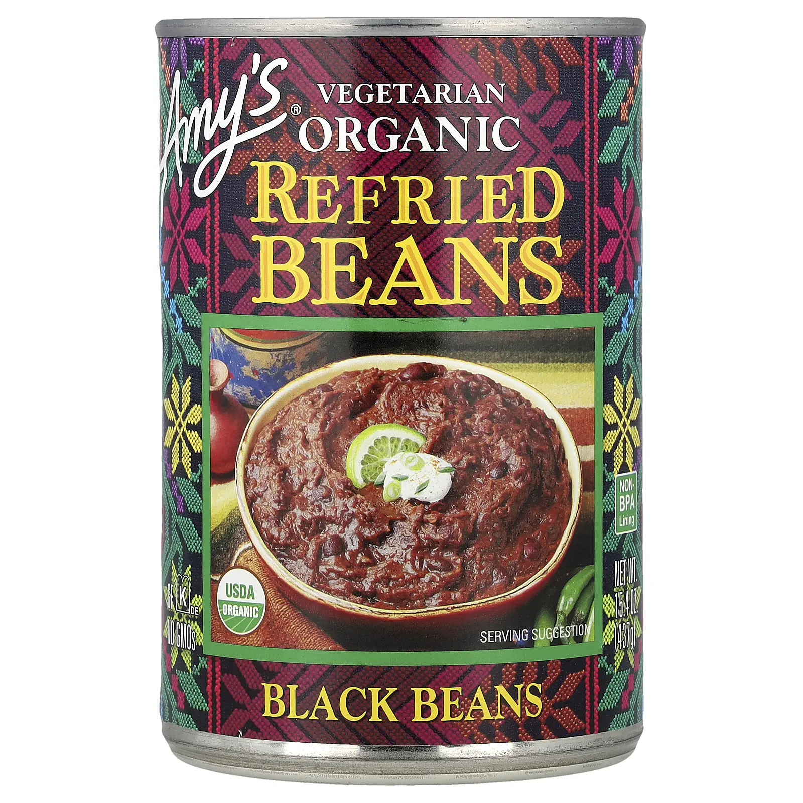 Amy's Organic Vegetarian Refried Beans, Black Beans, 15.4 oz (437 g)