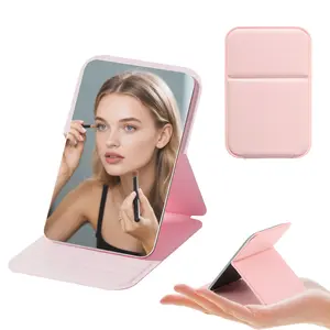Makeup Mirror, Portable PU Leather Mirror, Folding Desktop Vanity Mirror with Adjustable Stand for Vanity Table, Office, Travel