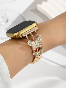Elegant Business Women Watch Band, Butterfly Rhinestone Metal Bracelet Smartwatch Strap for Apple Watch 39-41mm, Compatible Series 1-10/se/se2/ultra/ultra 2, Smart Watch Straps