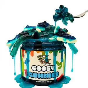 Sour Gooey Gummies, Sour Blue Raspberry Candy, Gummy Candy Mix, Ooze Sticky Gummies, Liquid Chewy Sweet Treat Resealable Container