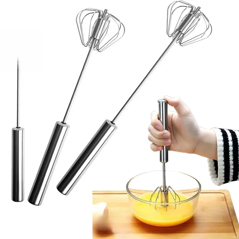 3 Pack Stainless Steel Egg Whisk, Hand Push Rotary Whisk Blender, Versatile Easy Whisk, Hand Push Mixer Stirrer for Beating Eggs, Frothing Milk, Blending, Mixing, Whipping Smoothies & Shakes Kitchen Utensils Stirring