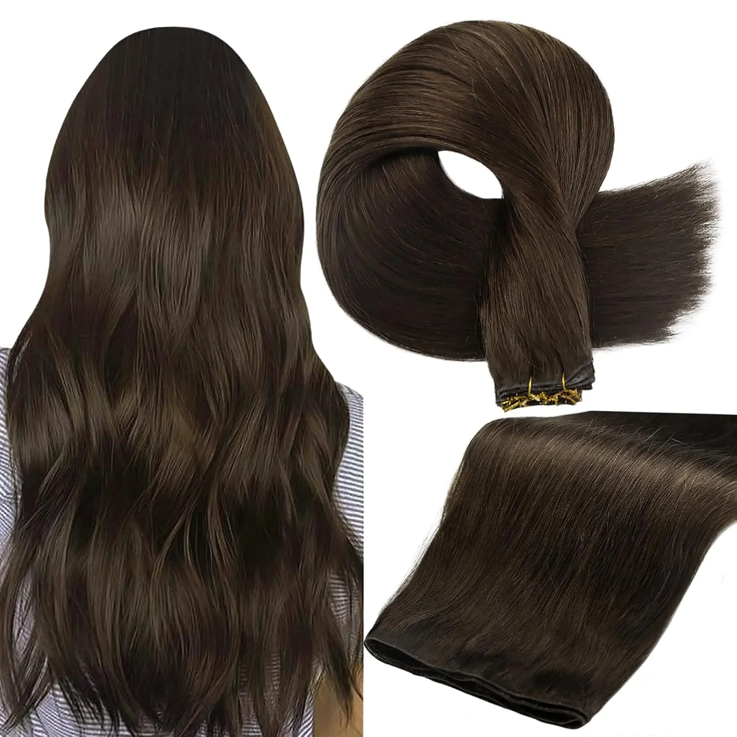 Human Hair Bundles, Natural Black Straight Human Hair Weave, Double Machine Weft No Tangle No Shedding, Dyeable Bleachable Human Hair Extensions for Women