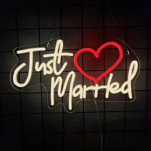 Just Married Neon Sign for Wedding Decor, Just Married Sign Wedding Ceremony Backdrop Decorations Gift for Reception