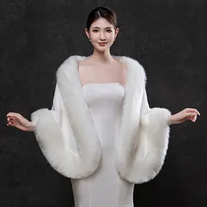 [White Faux Fur Shawl] Soft Plush White Faux Fur Wedding Shawl| Elegant Bridal Wrap, Hand Washable, Windproof with Decorative Print, Perfect for Weddings and Parties, Bridesmaid, Christmas Eve, Christmas Gifts