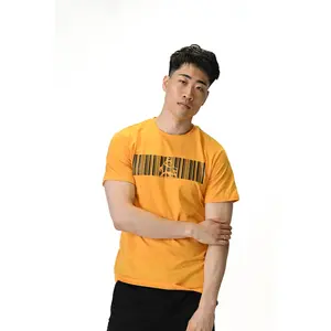 Code Yellow T-Shirt for Men - Bright Yellow Graphic Tee with Barcode Design & Embedded Bull Symbol Athletic Comfort Short Sleeve Crew Neck Summer Medium Length