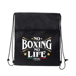 Gilded Boxing & Life Emblem Design Unisex Black Drawstring Zipper Backpack
