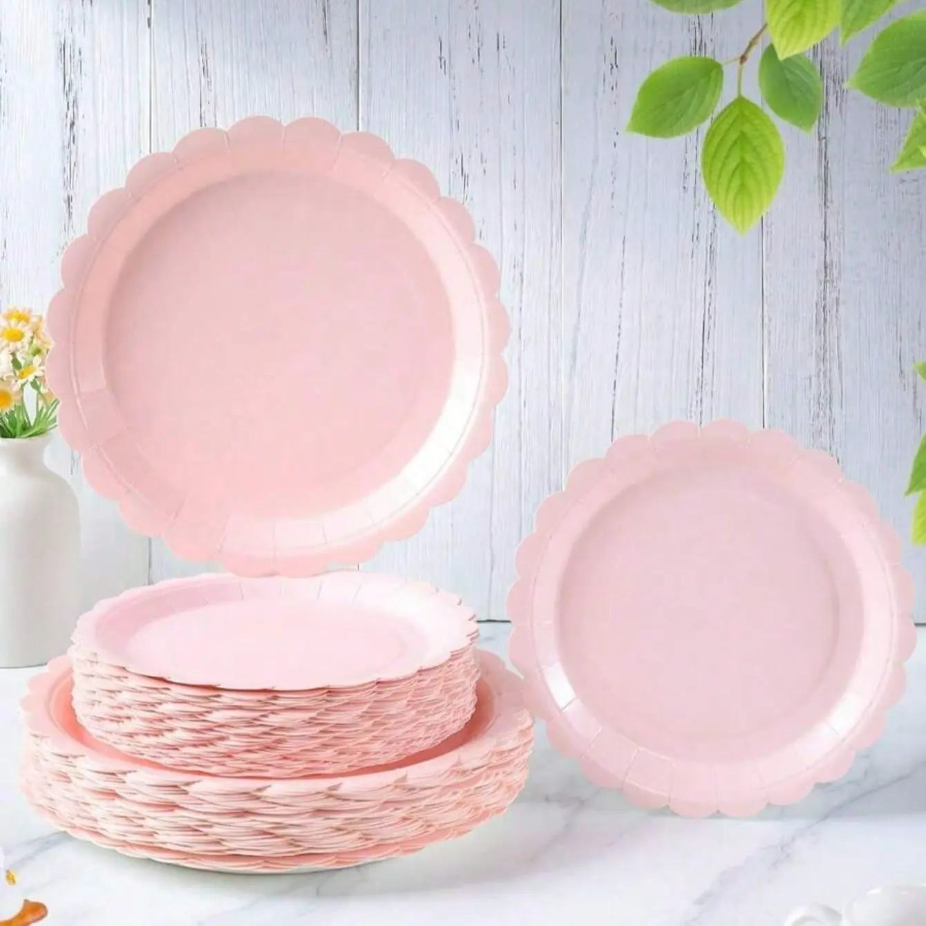 5pcs Light Paper Plates, 9 Inch Fan Edge Paper Plates, Disposable Dinnerware, 7 Inch Cake Plates, Perfect for Weddings, Baby Showers, Birthdays, Party Plates