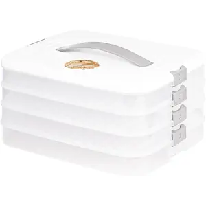 4-Layer Cookie Carrier With Lid And Handle, Dessert Carrier Dumpling Container Cookie Transport Storage Container (4-Layer White)