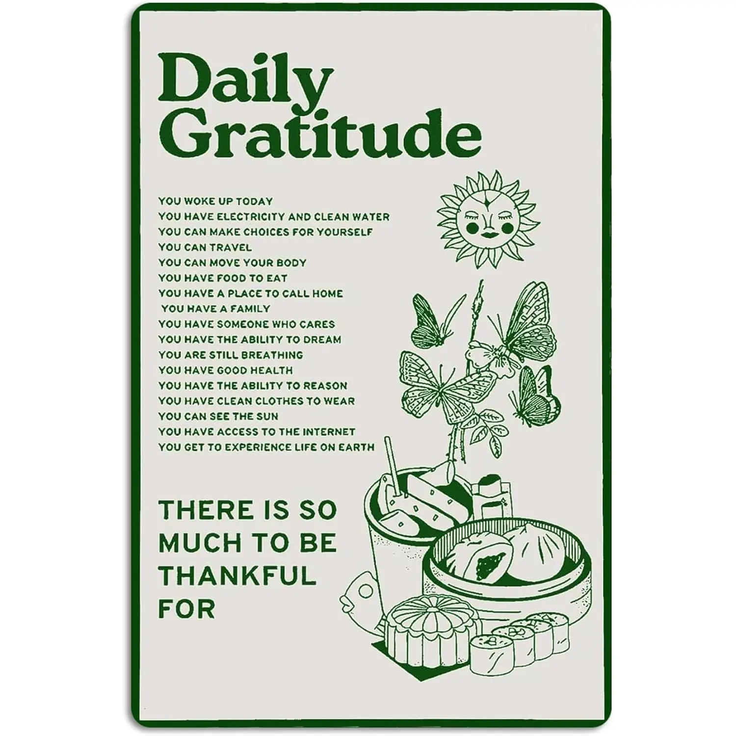 Fmcmly Rust-Proof Metal Hanging Sign (Tin Sign02) - Daily Gratitude Inspirational, Green Boho Aesthetic Decor with Wall Mounting for Home Kitchen, Office - 8x12 in, Ideal Father’s Day Gift