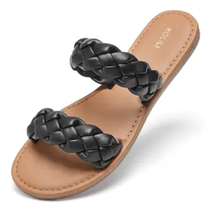 KOLILI Trending Woven Flat Sandals Women's Soft Insole Breathable Summer Footwear for Casual Outings Shoe Stylish